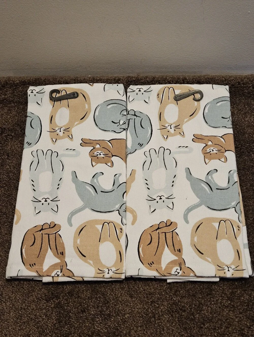 T-fal Dual Kt Doodle Cats Cat Kitchen Towel 100% Cotton (Lot of 2)